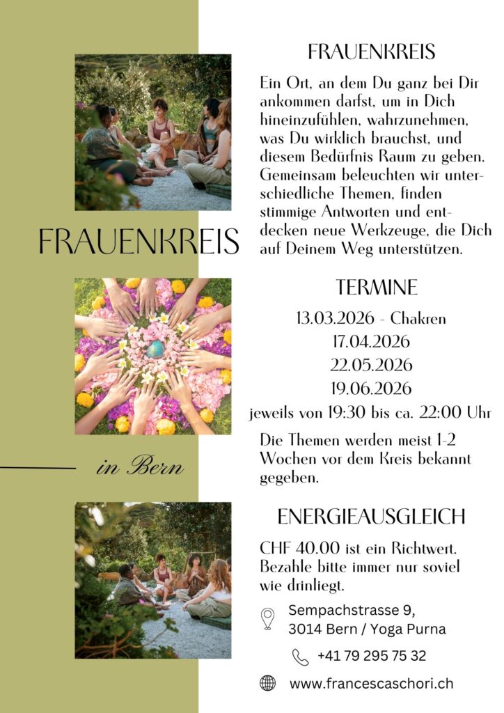 Flyer mit Angaben zum Frauenkreis in Bern mit Francesca Schori